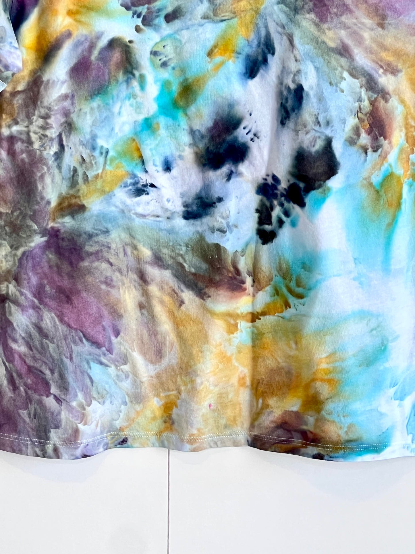 Reimagined peacock abstract ice dyed t shirt LARGE