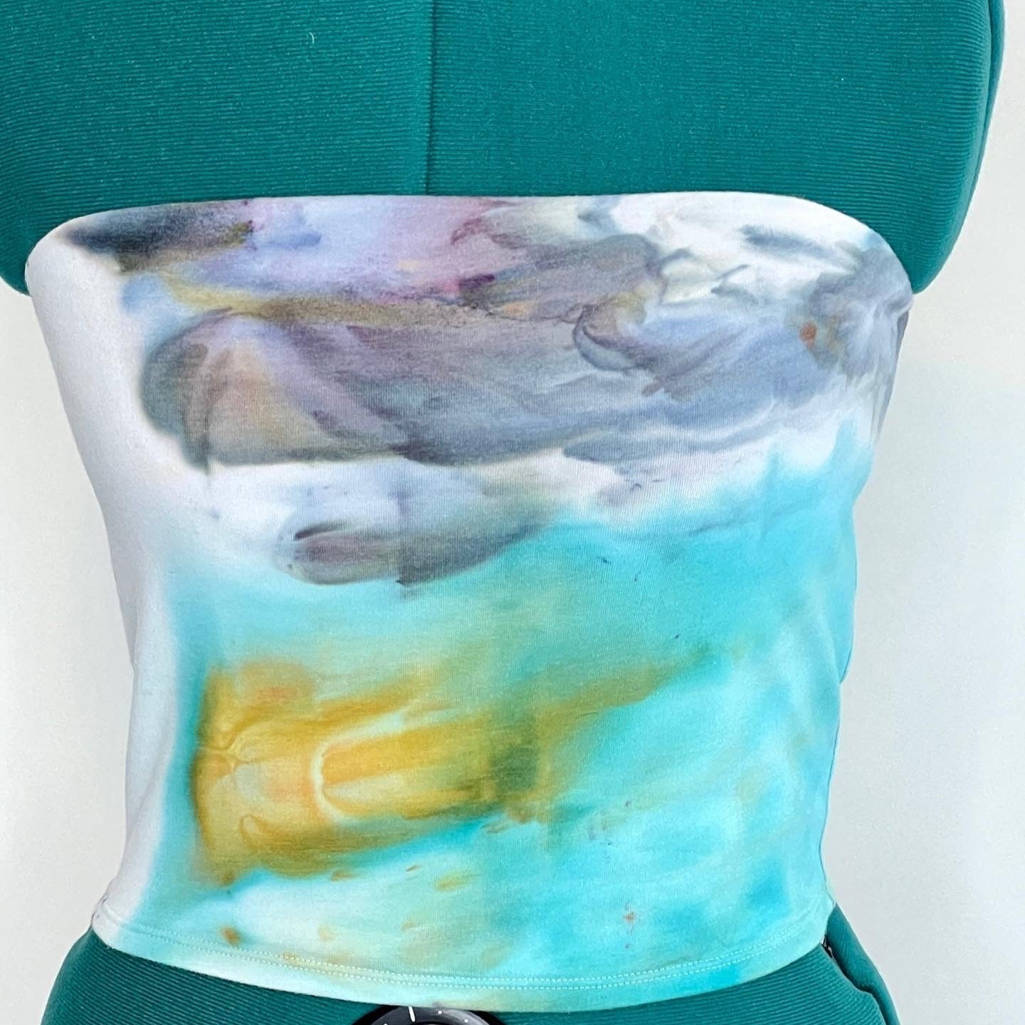 reimagined peacock tie dyed tube top- medium