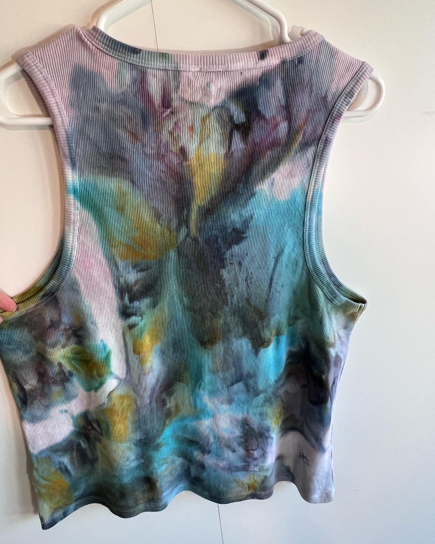 reimagined peacock abstract ice dyed ribbed tank top- 2X