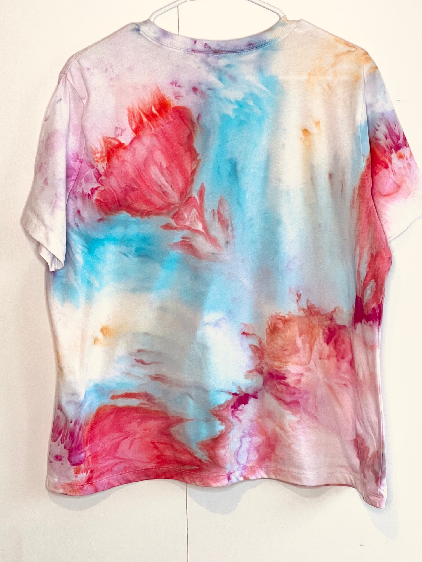 Pastel flowers  ice dyed t- shirt. XLargel