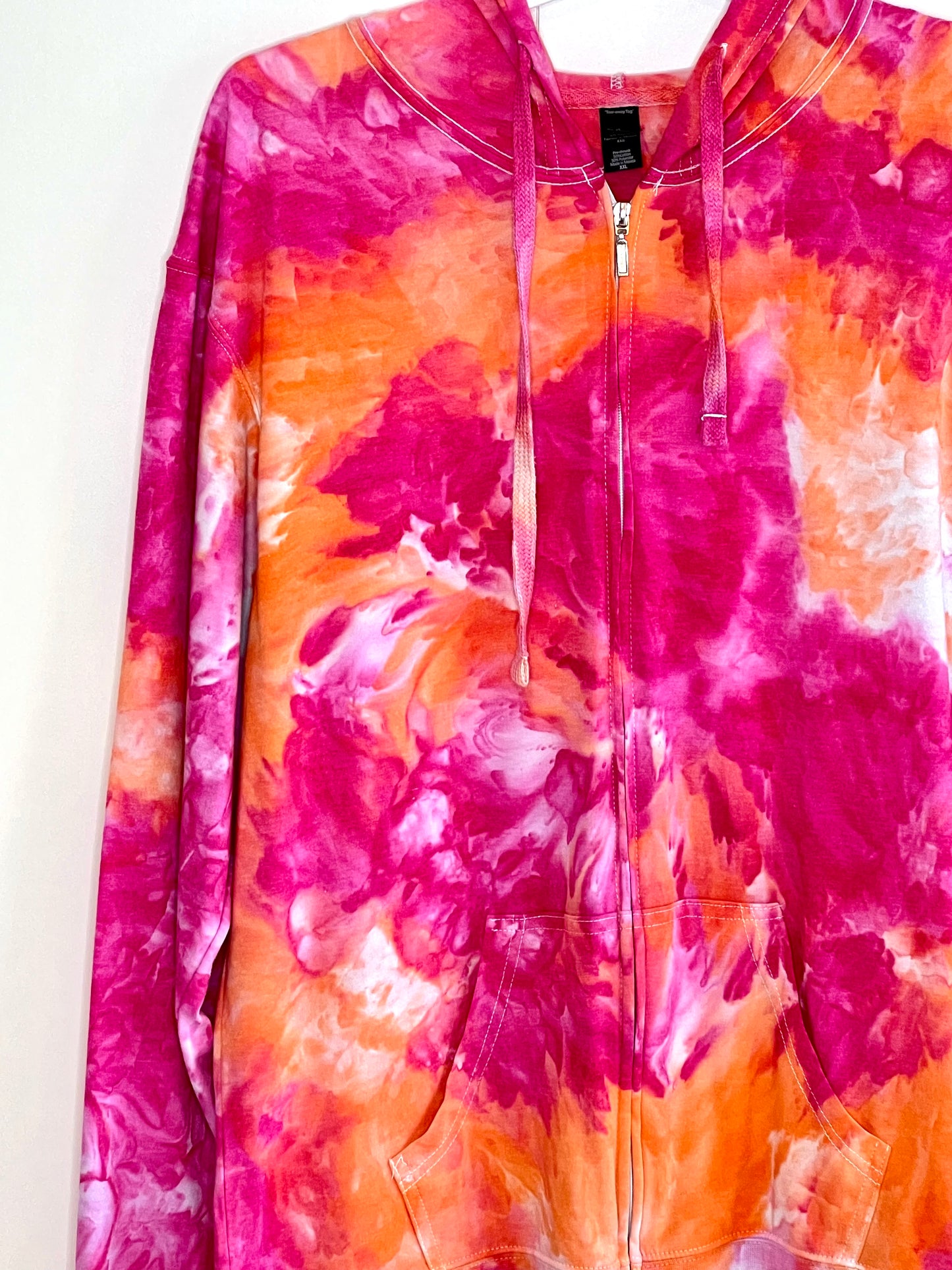 Pink and Orange ice dyed unisex hoodie. XXL