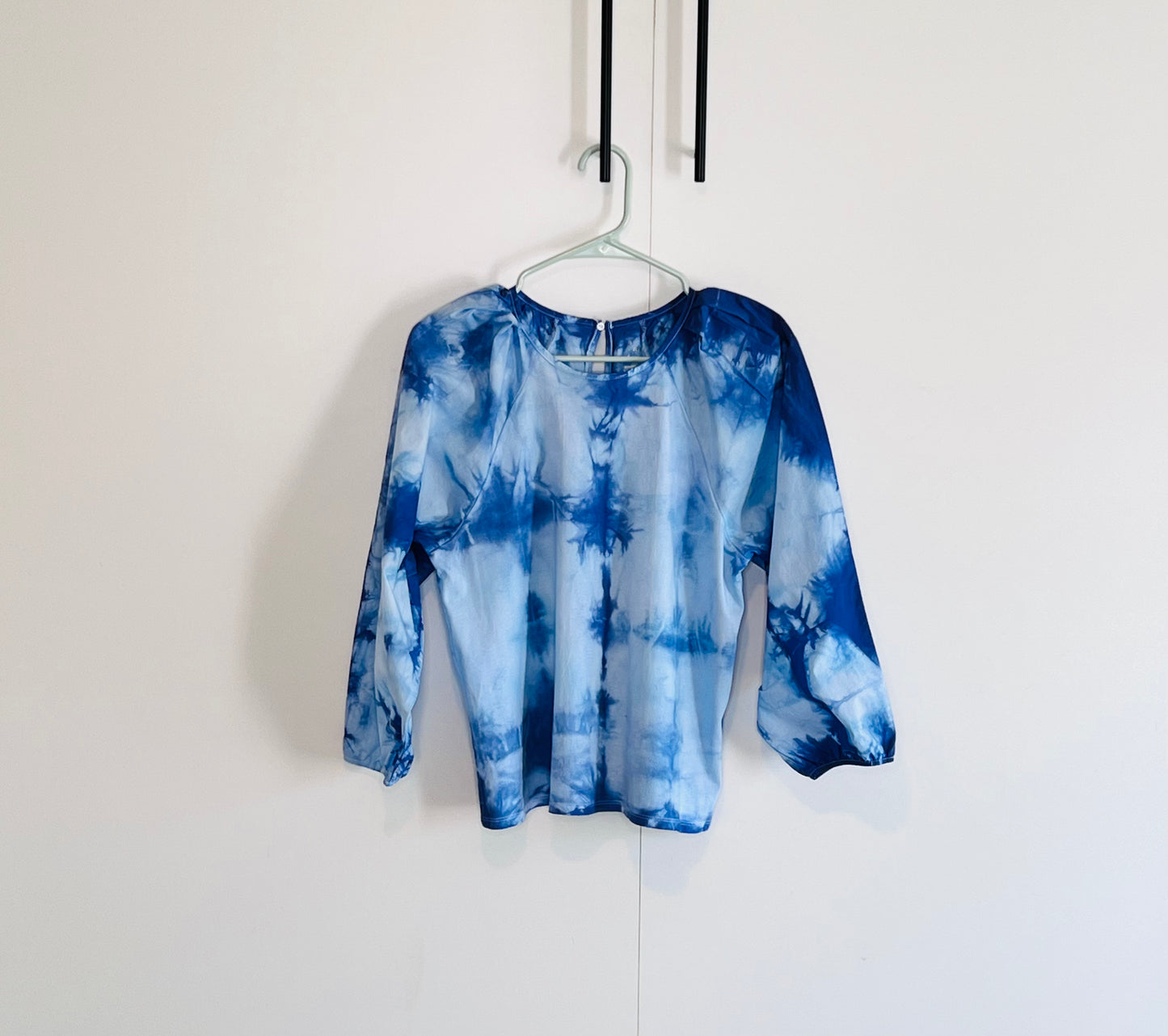 Indigo hand dyed shibori blouse - Medium