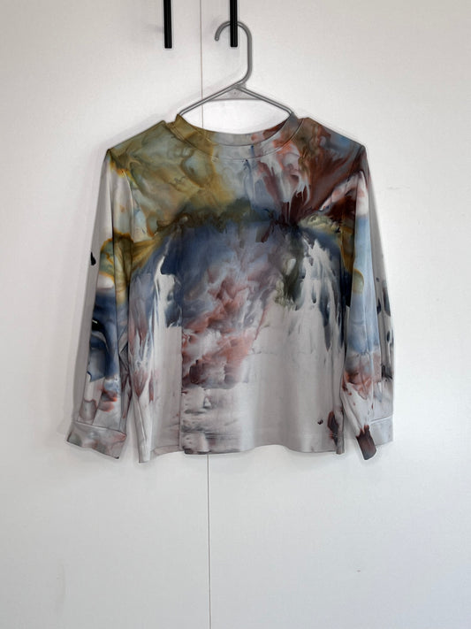 Abstract jewel tone ice dyed- bishop long sleeve blouse-small