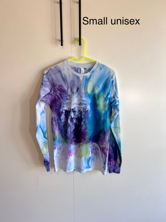 Purple/ blue / green ice dyed long sleeve  t-shirt- small unisex