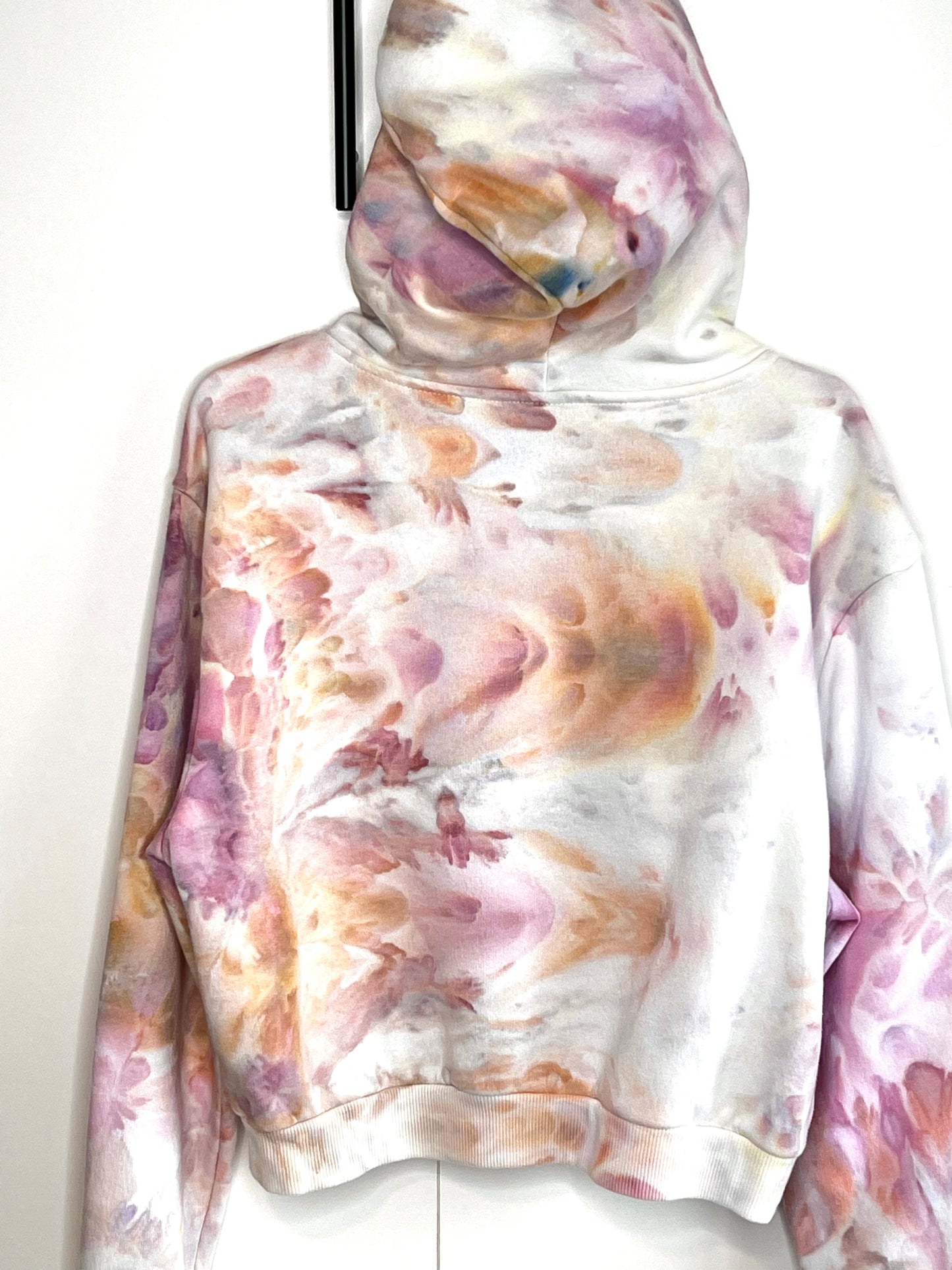 peach and pink ice dyed zip up hooded sweatshirt- Xl