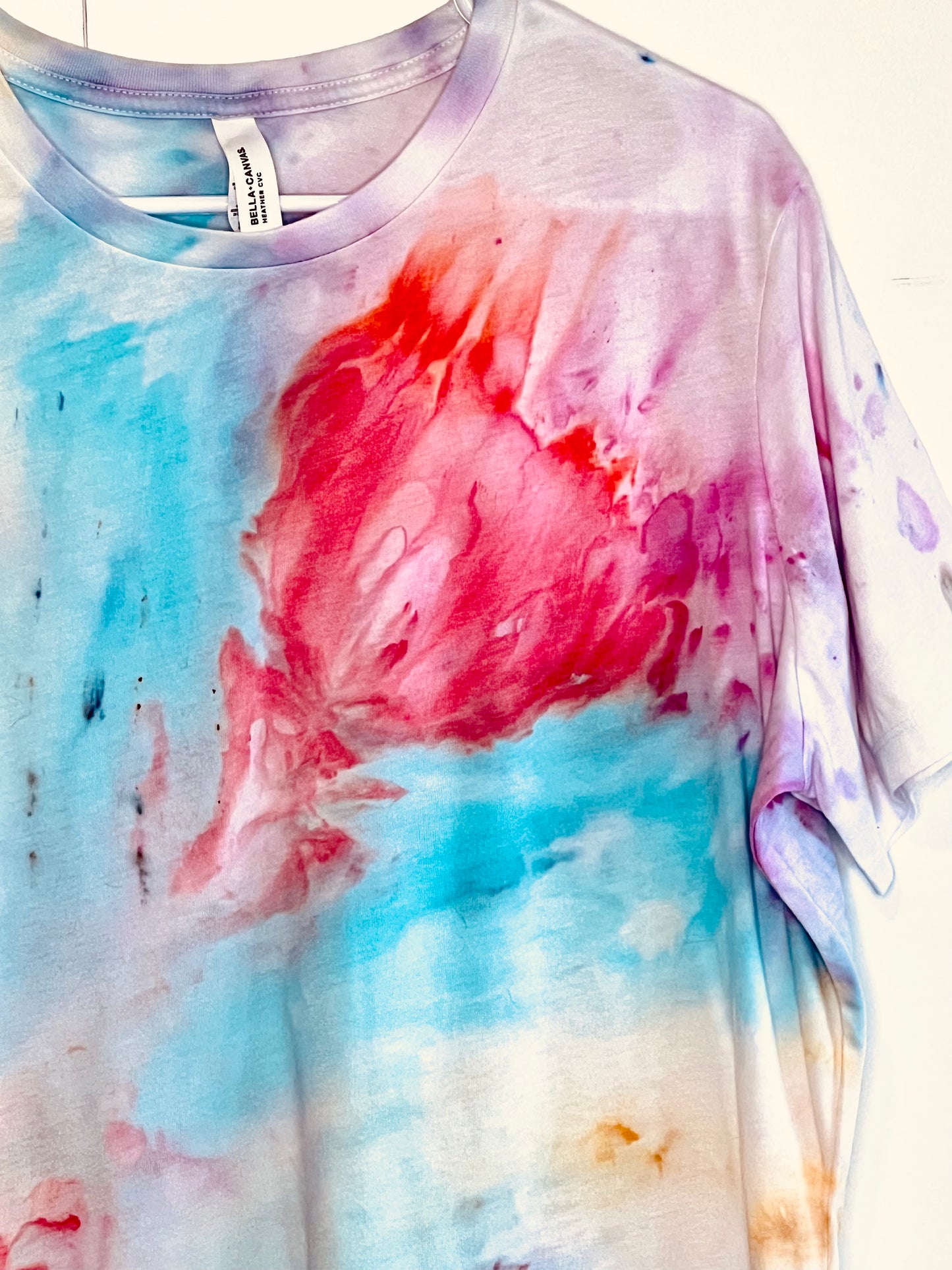 Pastel flowers  ice dyed t- shirt. XLargel