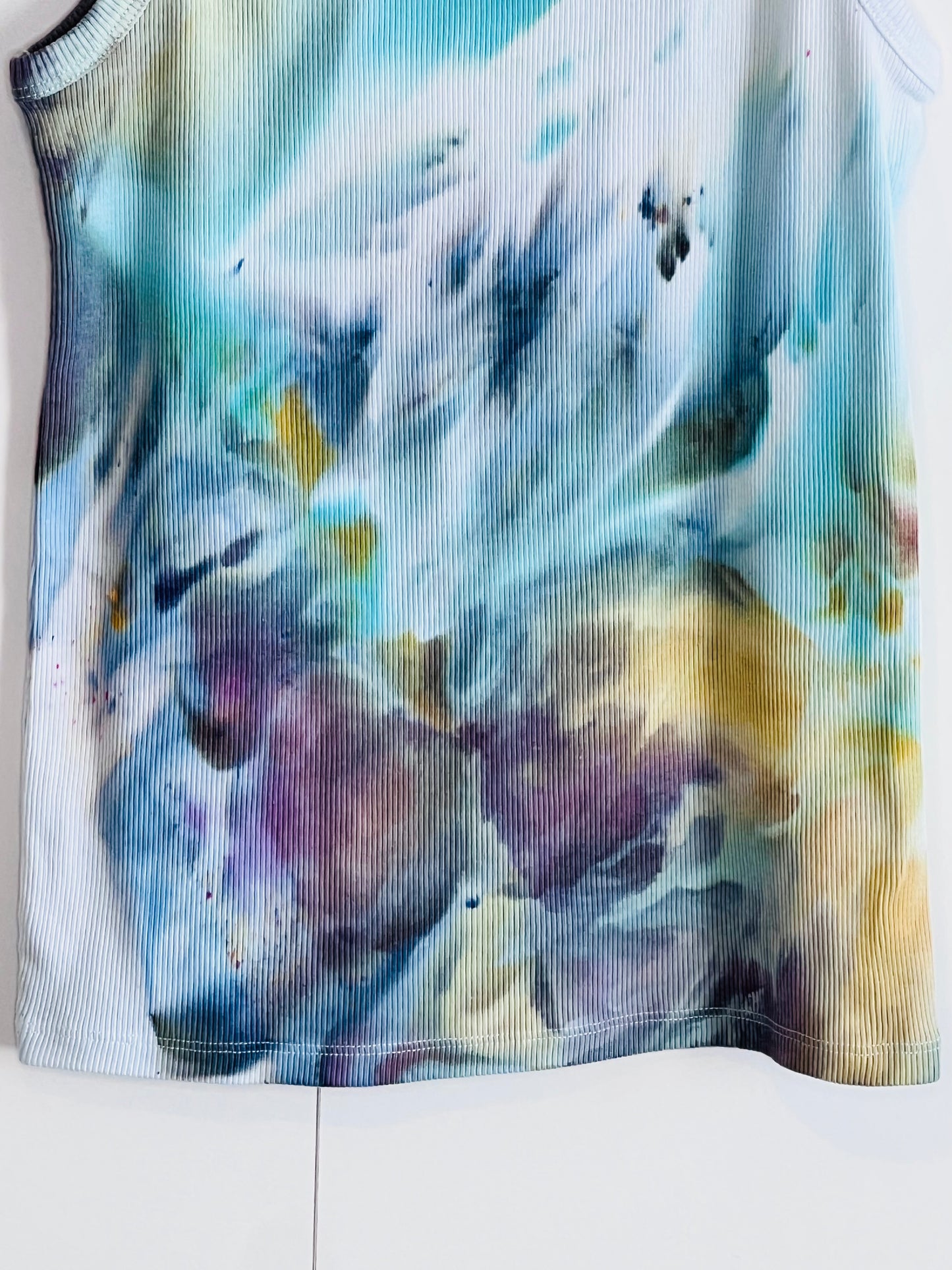 Reimagined peacock abstract ice dyed ribbed tank top- Small