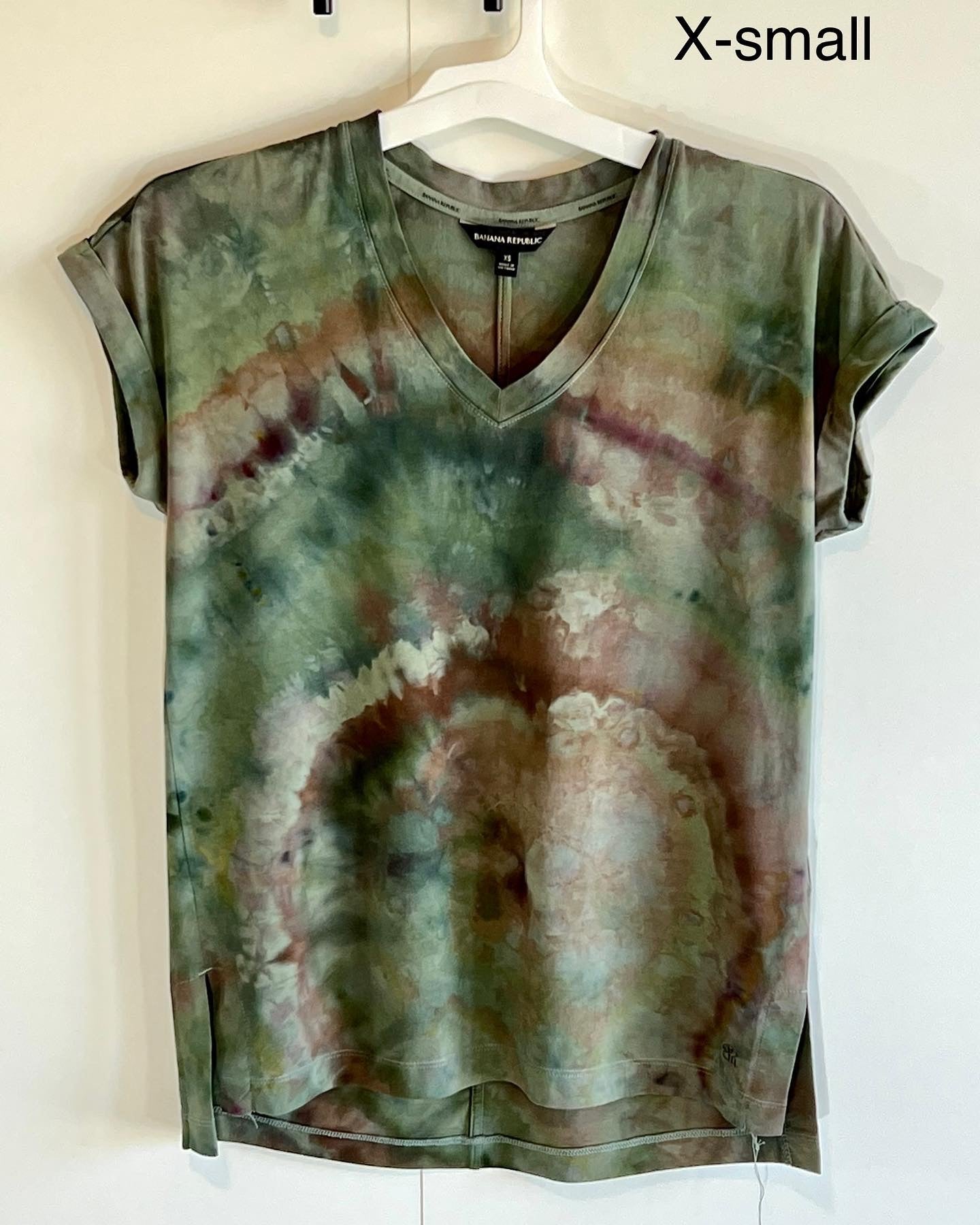 Green modal ice dyed geode v-neck t shirts- XS