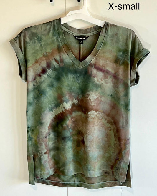 Green modal ice dyed geode v-neck t shirts- XS