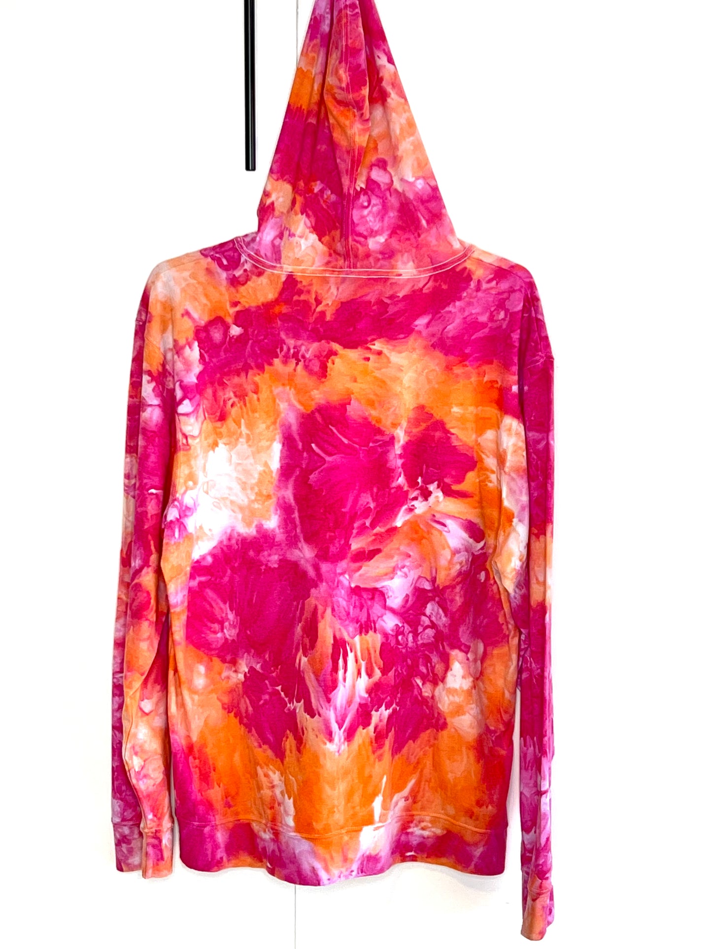 Pink and Orange ice dyed unisex hoodie. XXL