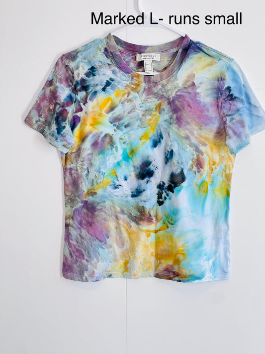 Reimagined peacock abstract ice dyed t shirt LARGE