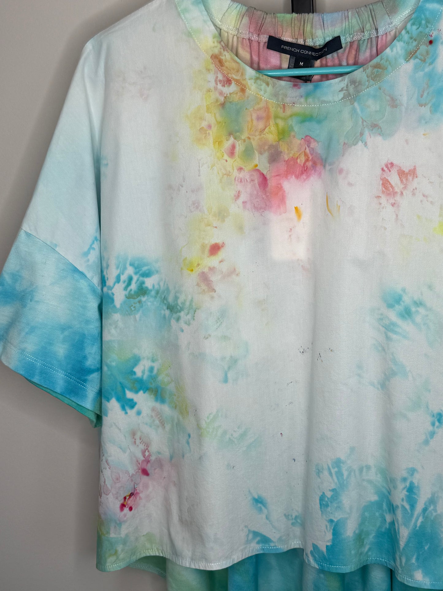 French connection  Pastel Tie-Dye Shirred Back Top | Flowy Relaxed Fit Tee | Soft Stretch Gathered Neck Blouse