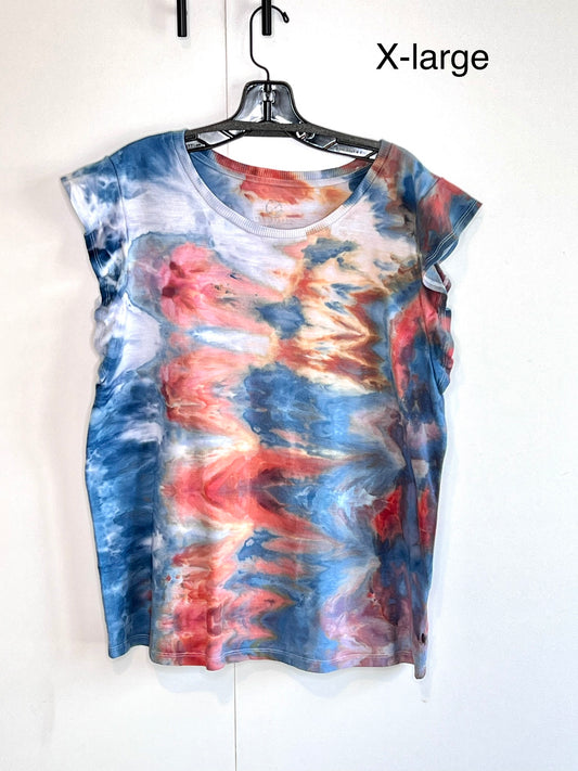 cobalt and rust ice tie dyed flutter sleeve tank top-X-Large