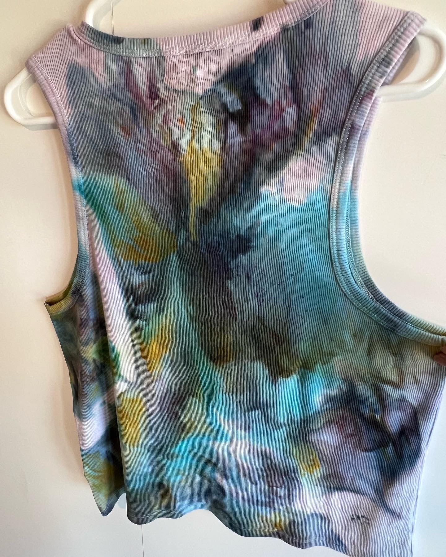 reimagined peacock abstract ice dyed ribbed tank top- 2X