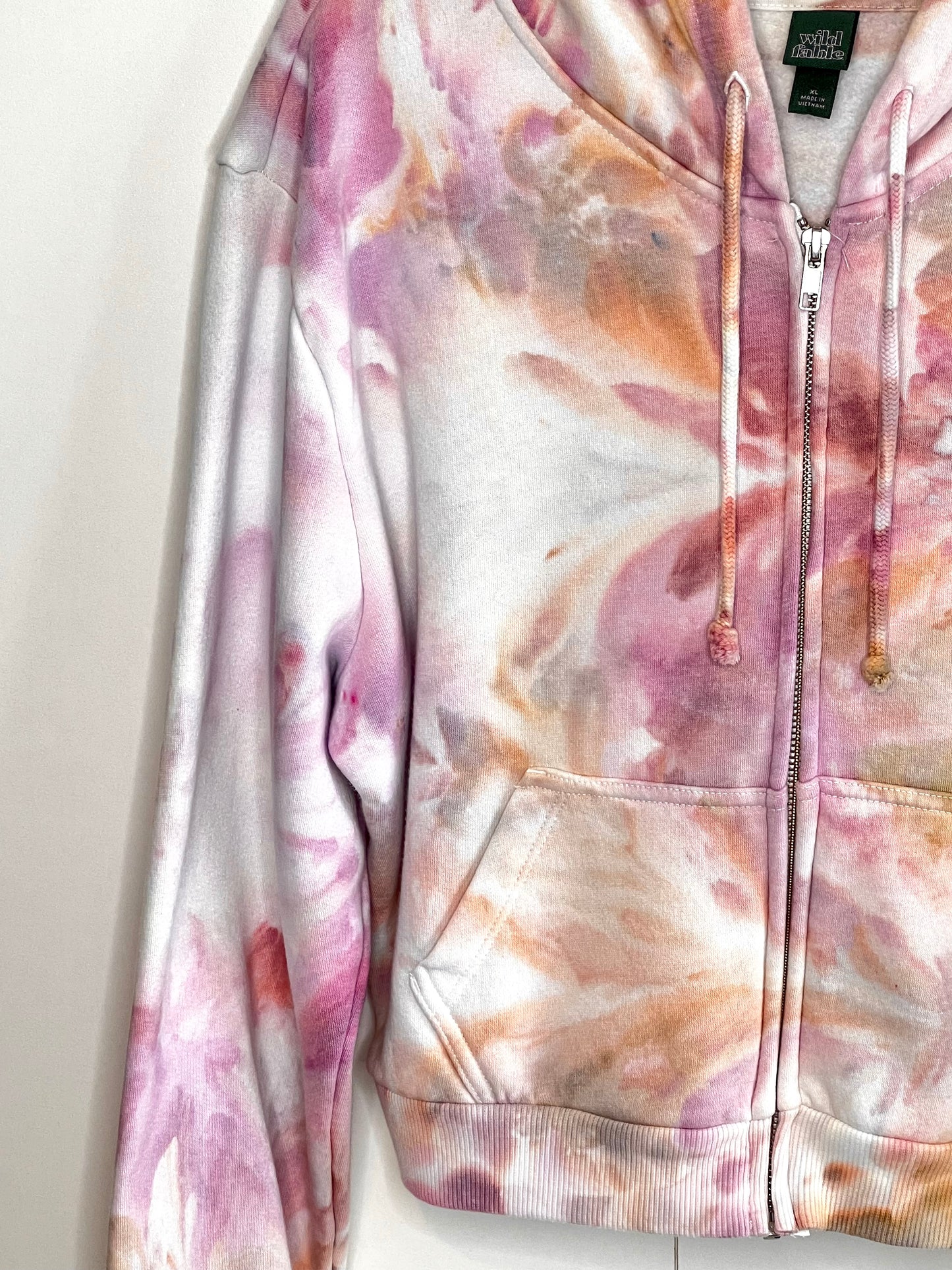 peach and pink ice dyed zip up hooded sweatshirt- Xl