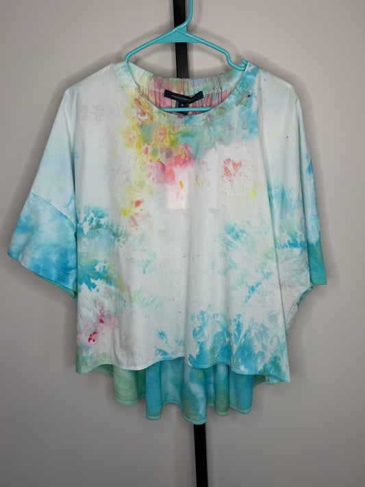 French connection  Pastel Tie-Dye Shirred Back Top | Flowy Relaxed Fit Tee | Soft Stretch Gathered Neck Blouse