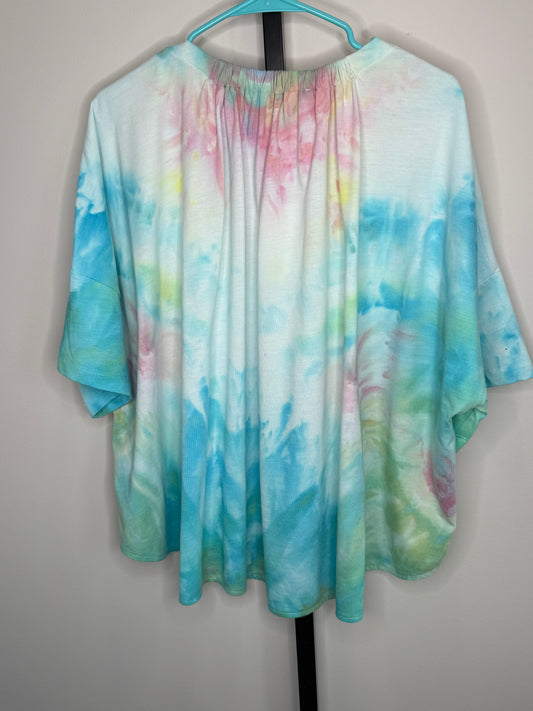 French connection  Pastel Tie-Dye Shirred Back Top | Flowy Relaxed Fit Tee | Soft Stretch Gathered Neck Blouse