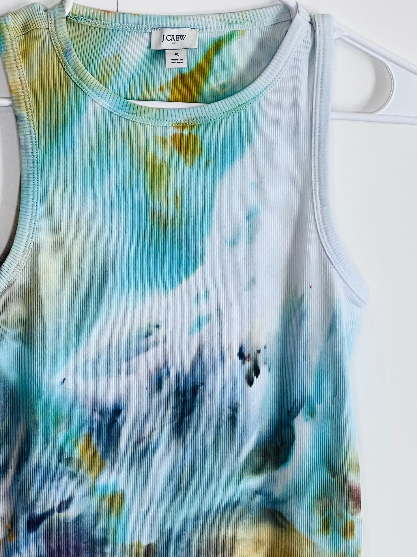 Reimagined peacock abstract ice dyed ribbed tank top- Small