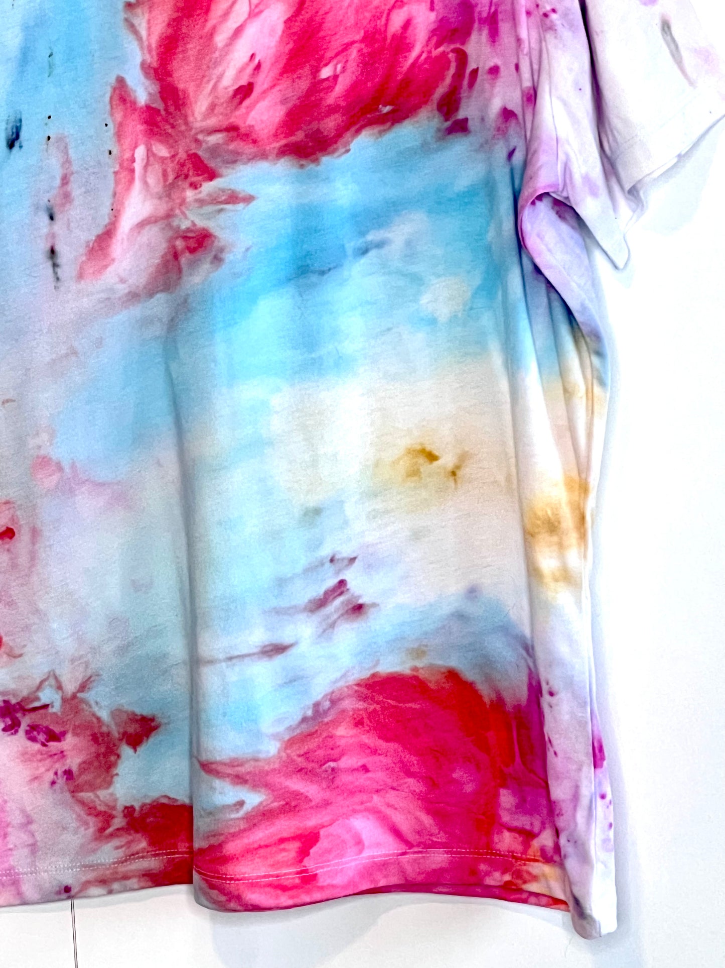 Pastel flowers  ice dyed t- shirt. XLargel