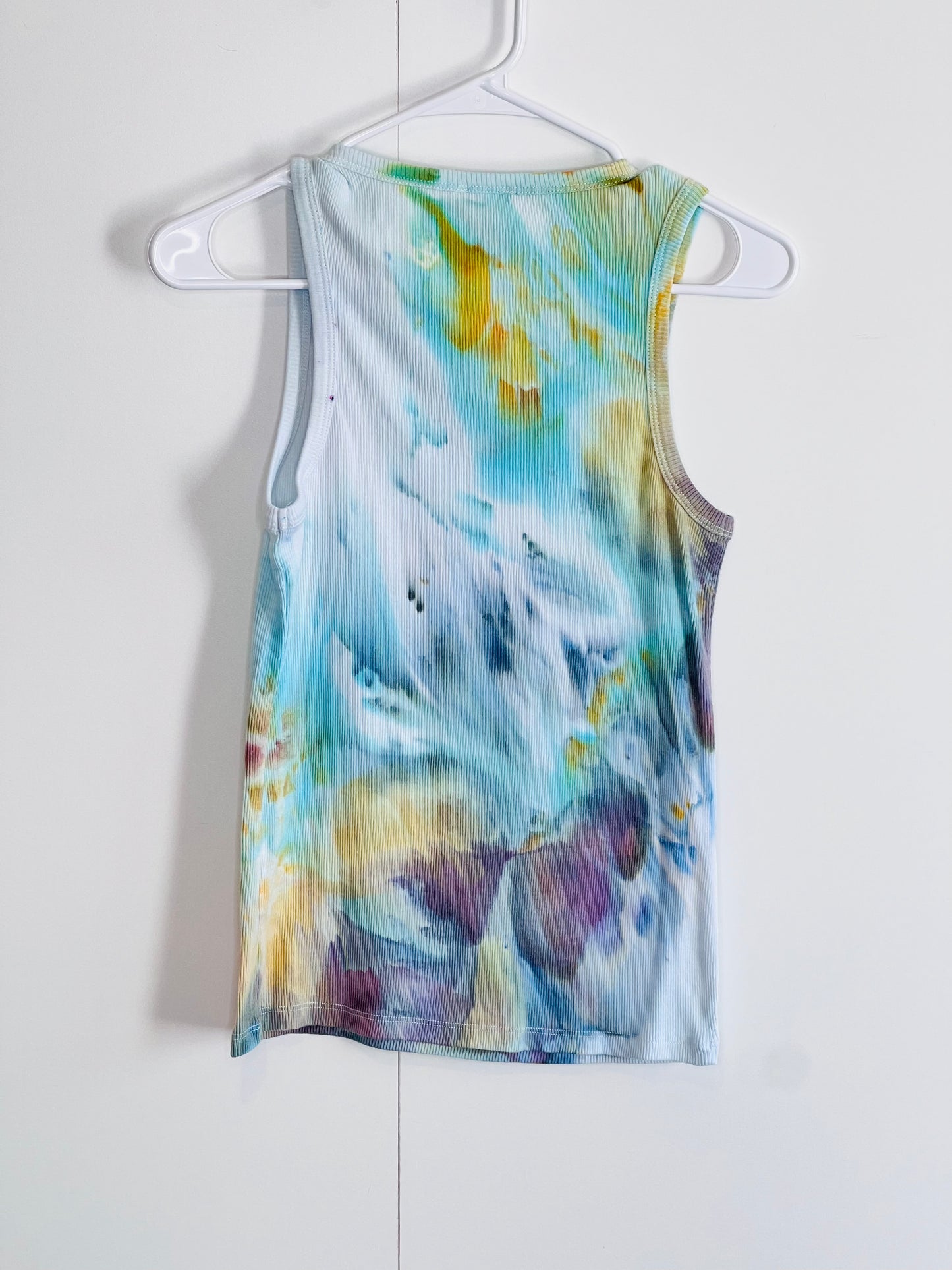 Reimagined peacock abstract ice dyed ribbed tank top- Small