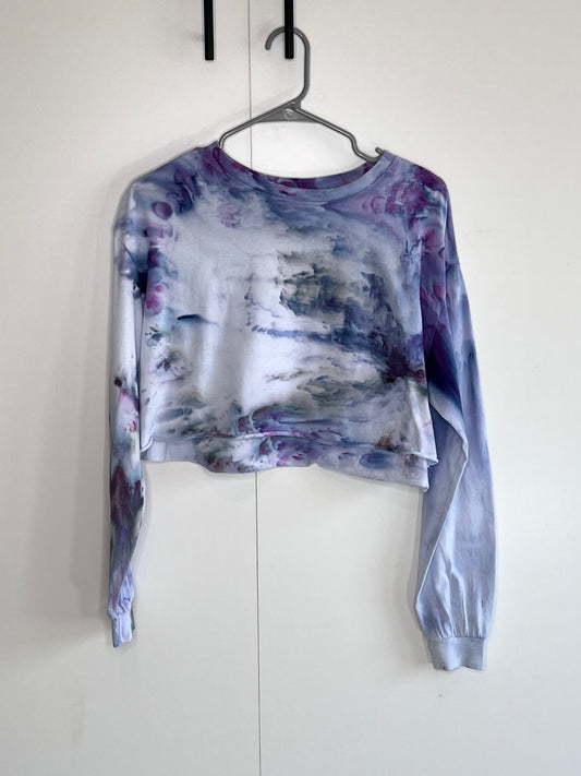 TCU purple inspired ice dyed long sleeve cropped t-shirt- small