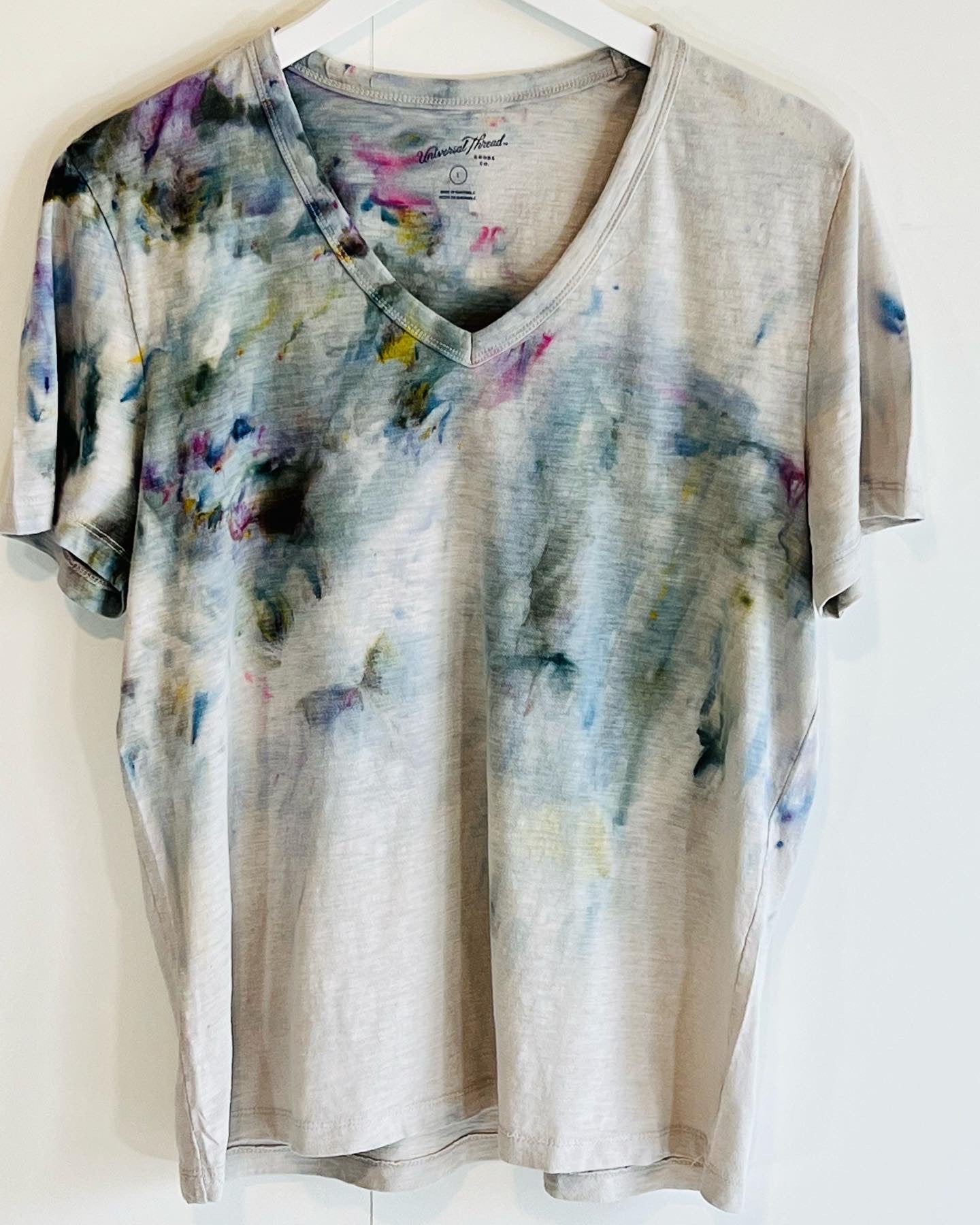 Raven Gray ice dyed v- neck t-shirt-LARGE