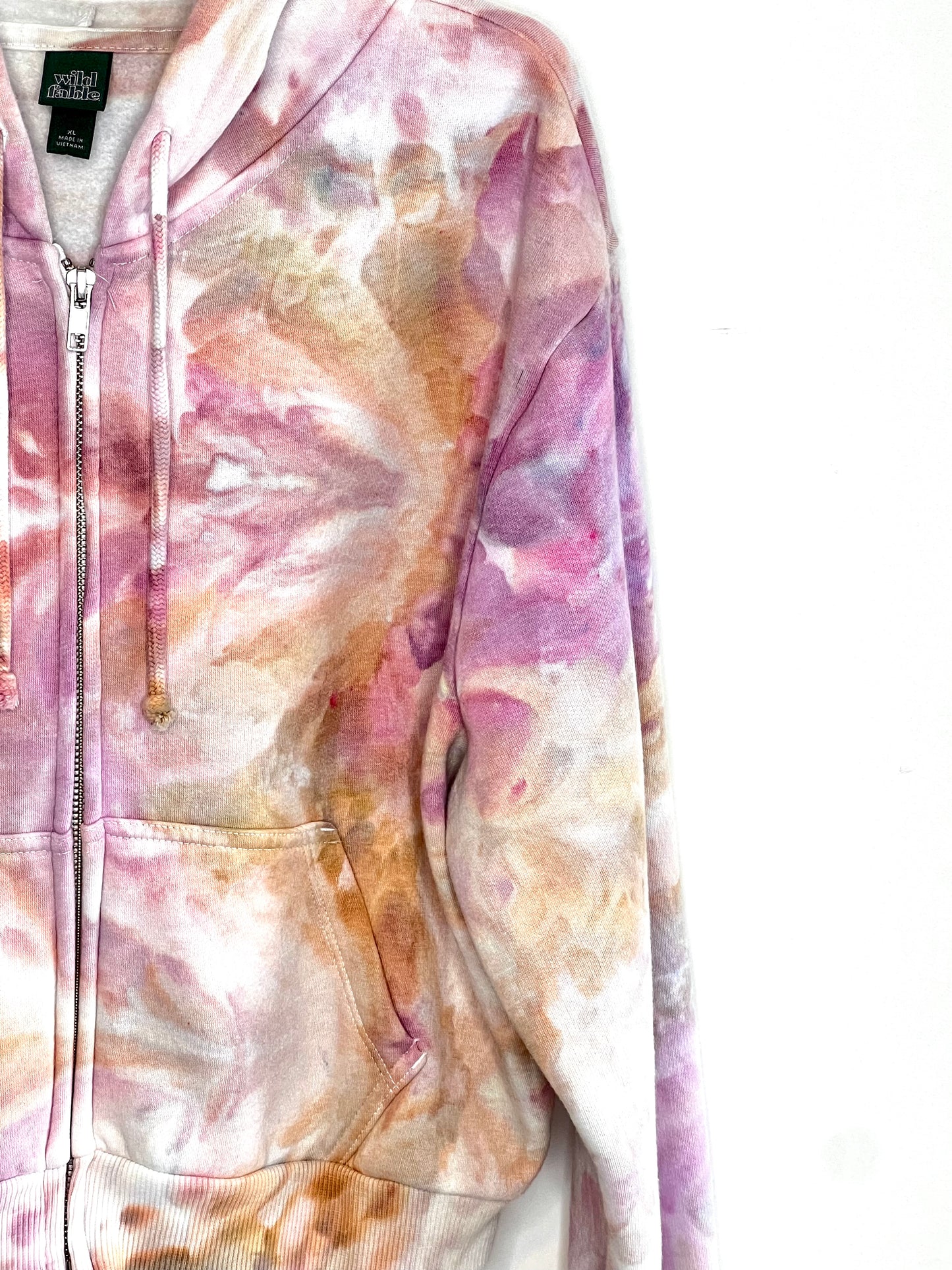 peach and pink ice dyed zip up hooded sweatshirt- Xl