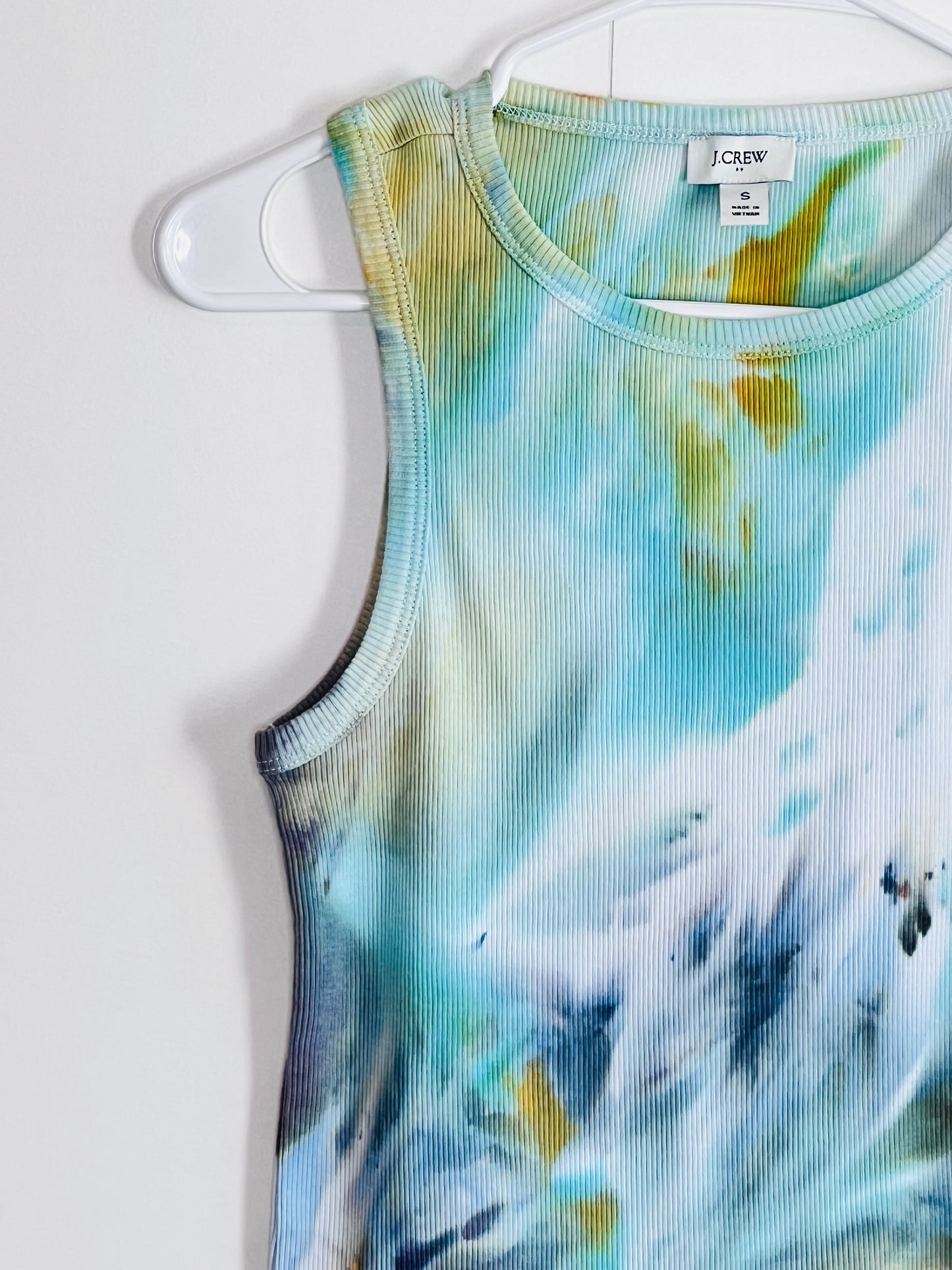 Reimagined peacock abstract ice dyed ribbed tank top- Small