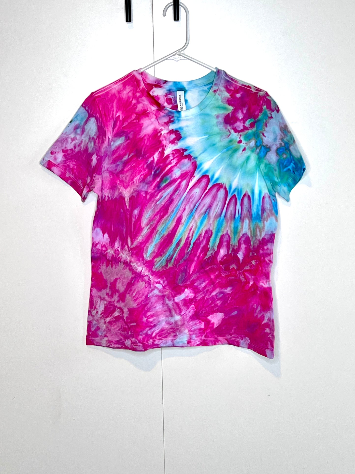 Tie dye shirt- unique teal/ hot pink- ice dye