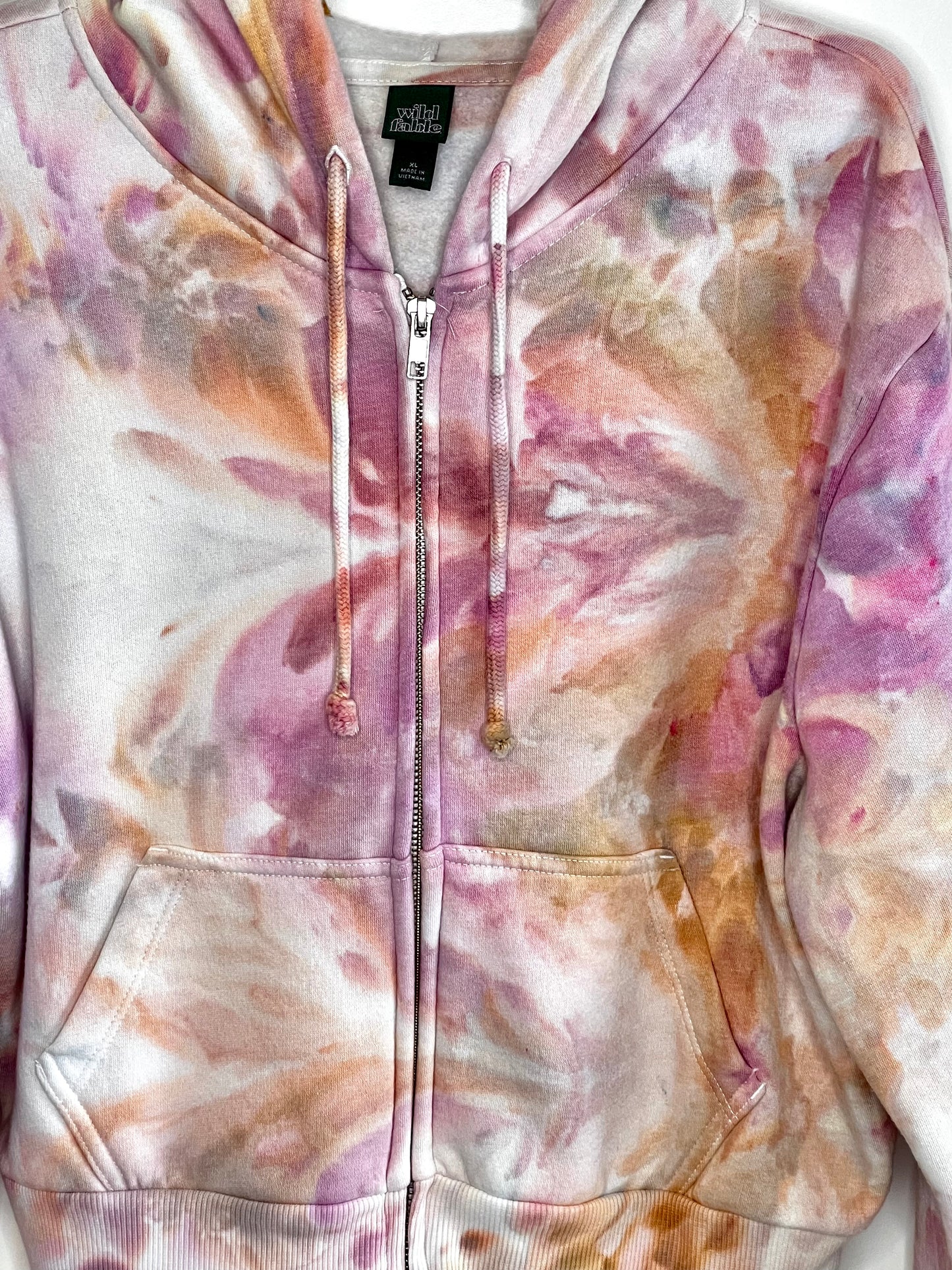 peach and pink ice dyed zip up hooded sweatshirt- Xl