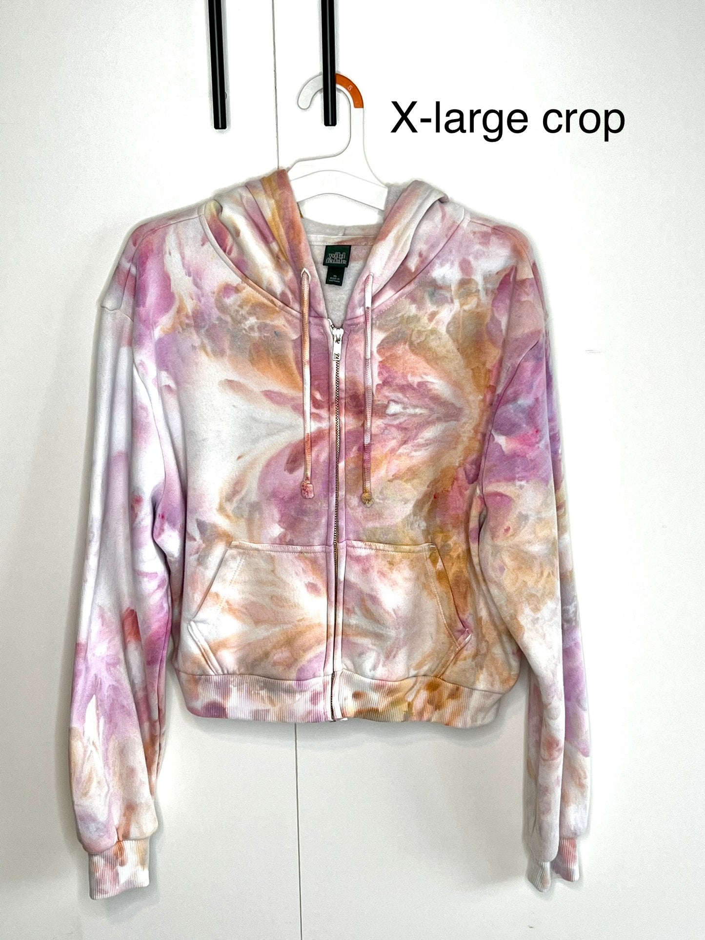 peach and pink ice dyed zip up hooded sweatshirt- Xl