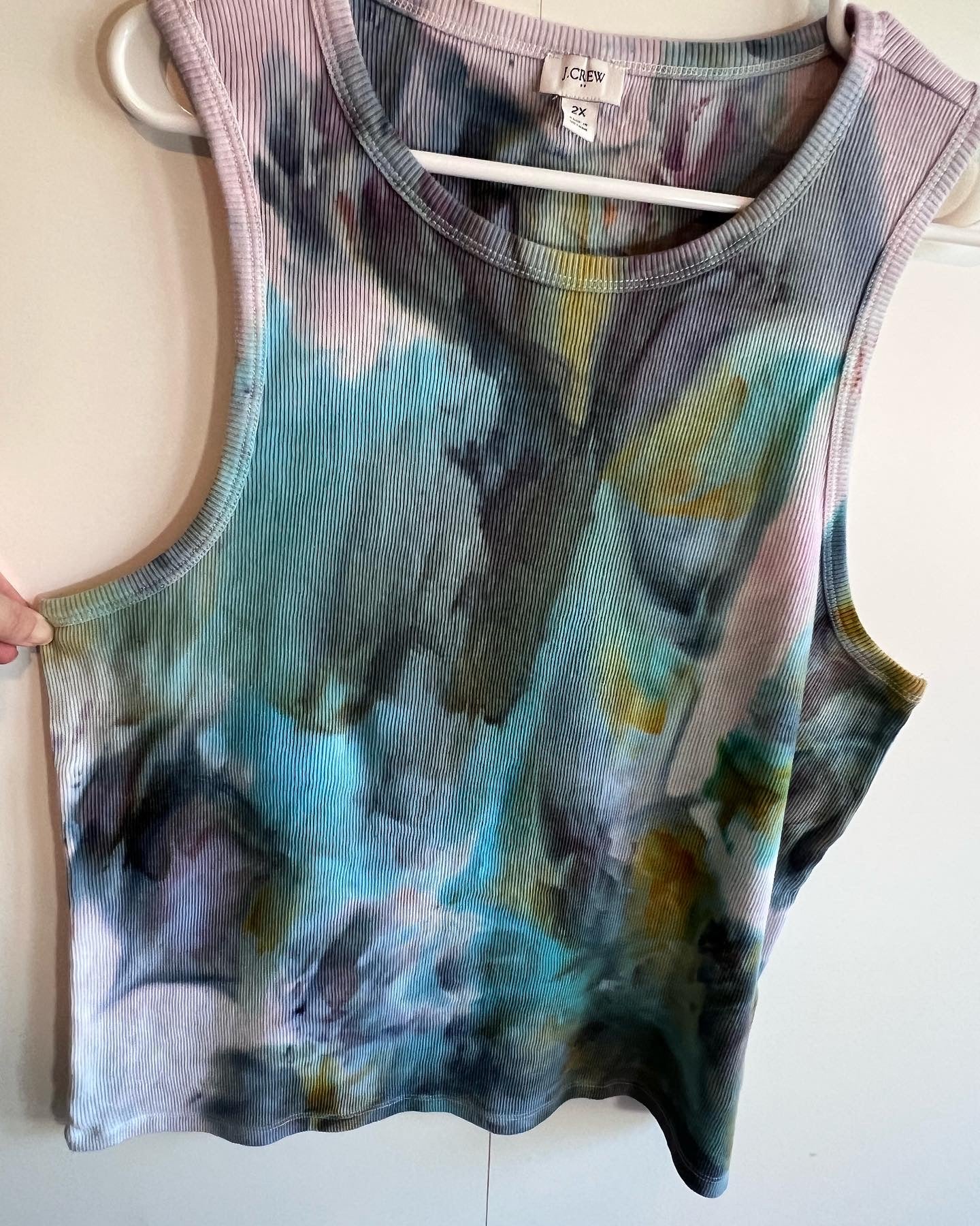 reimagined peacock abstract ice dyed ribbed tank top- 2X