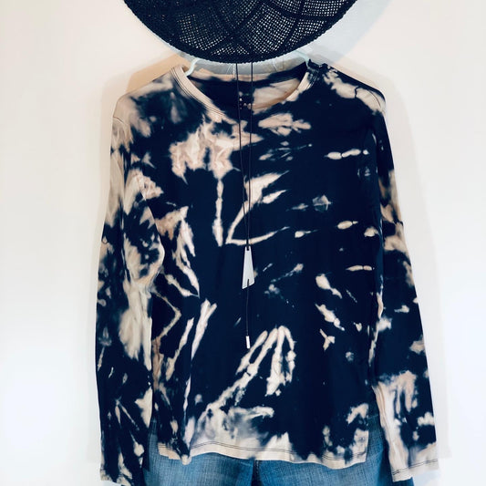 Navy Reverse tie dyed crew neck long sleeve t shirt