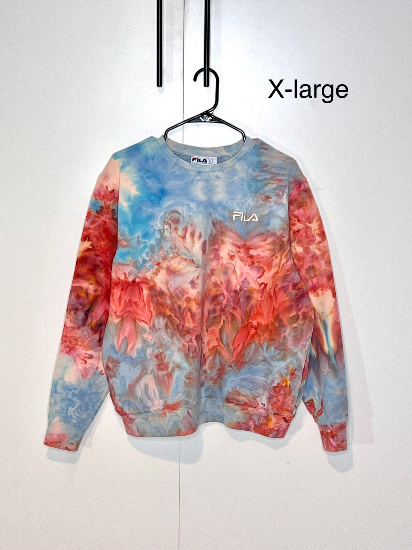 Rust and blue ice dyed sweatshirt with pockets- x-large