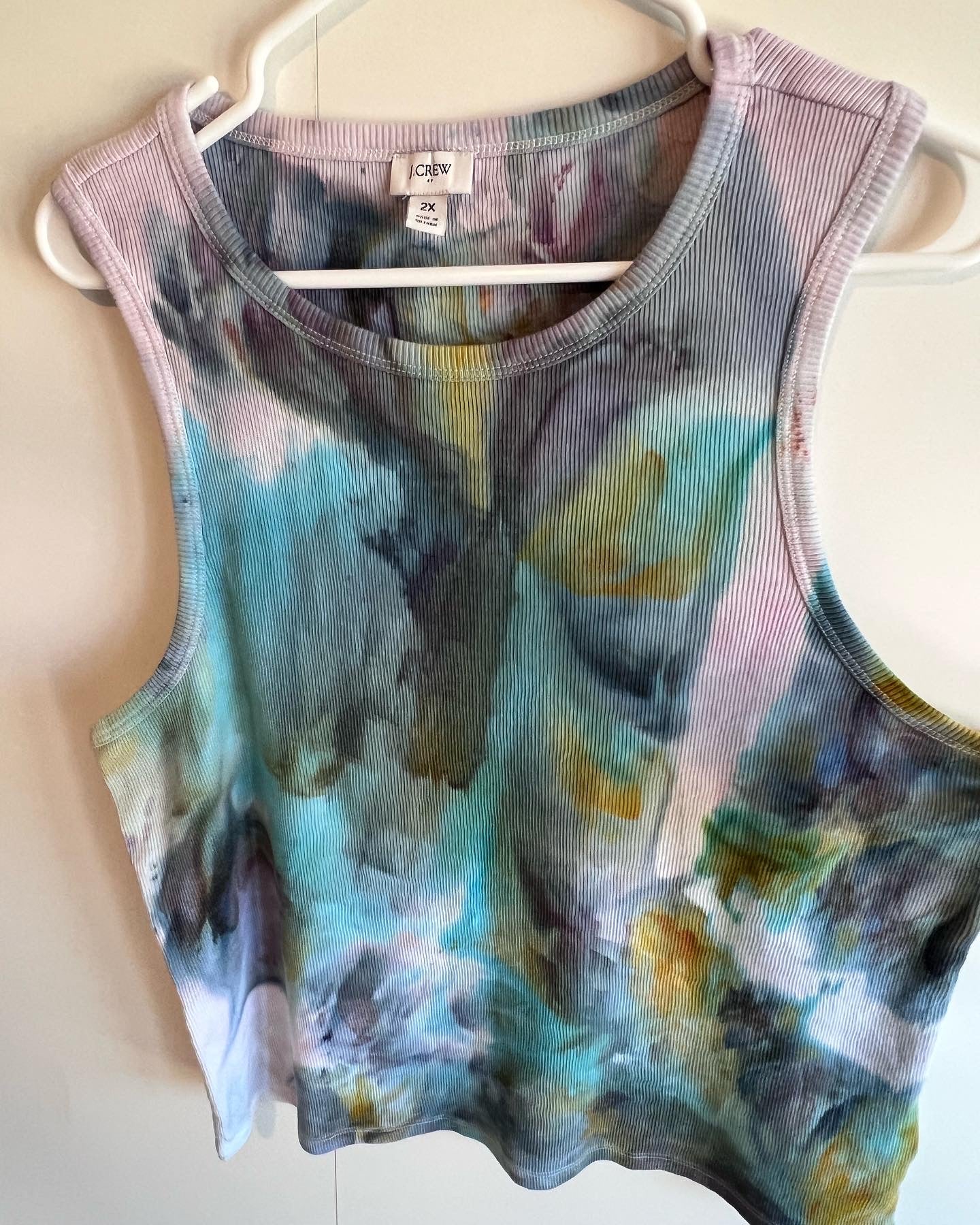 reimagined peacock abstract ice dyed ribbed tank top- 2X