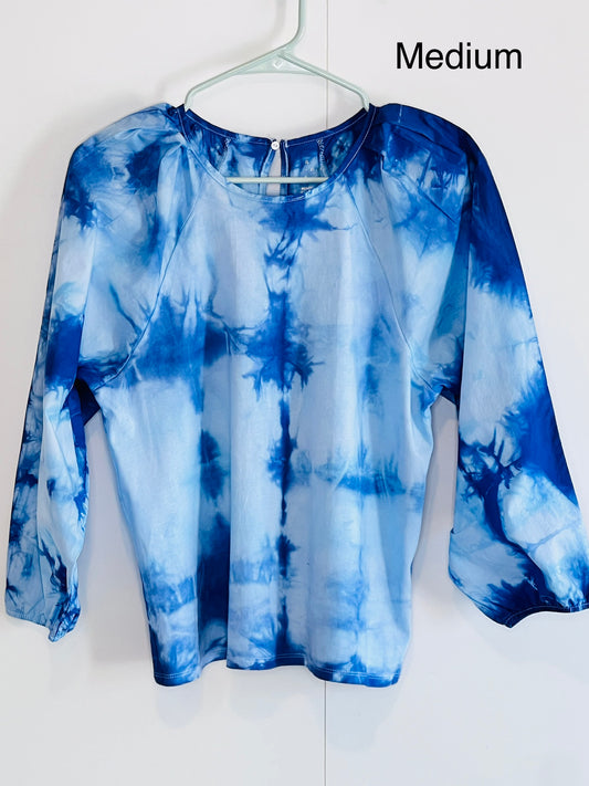 Indigo hand dyed shibori blouse - Medium