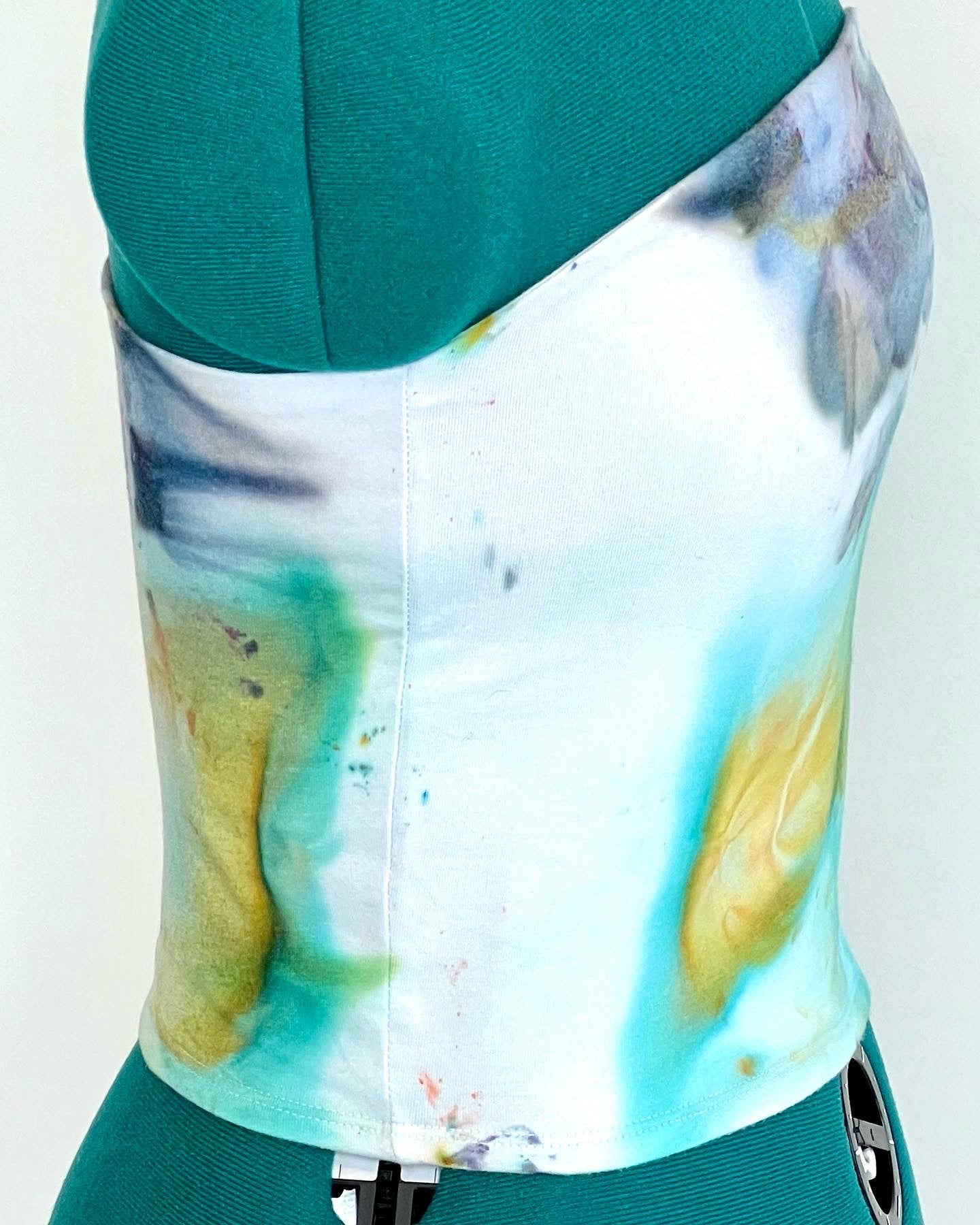 reimagined peacock tie dyed tube top- medium