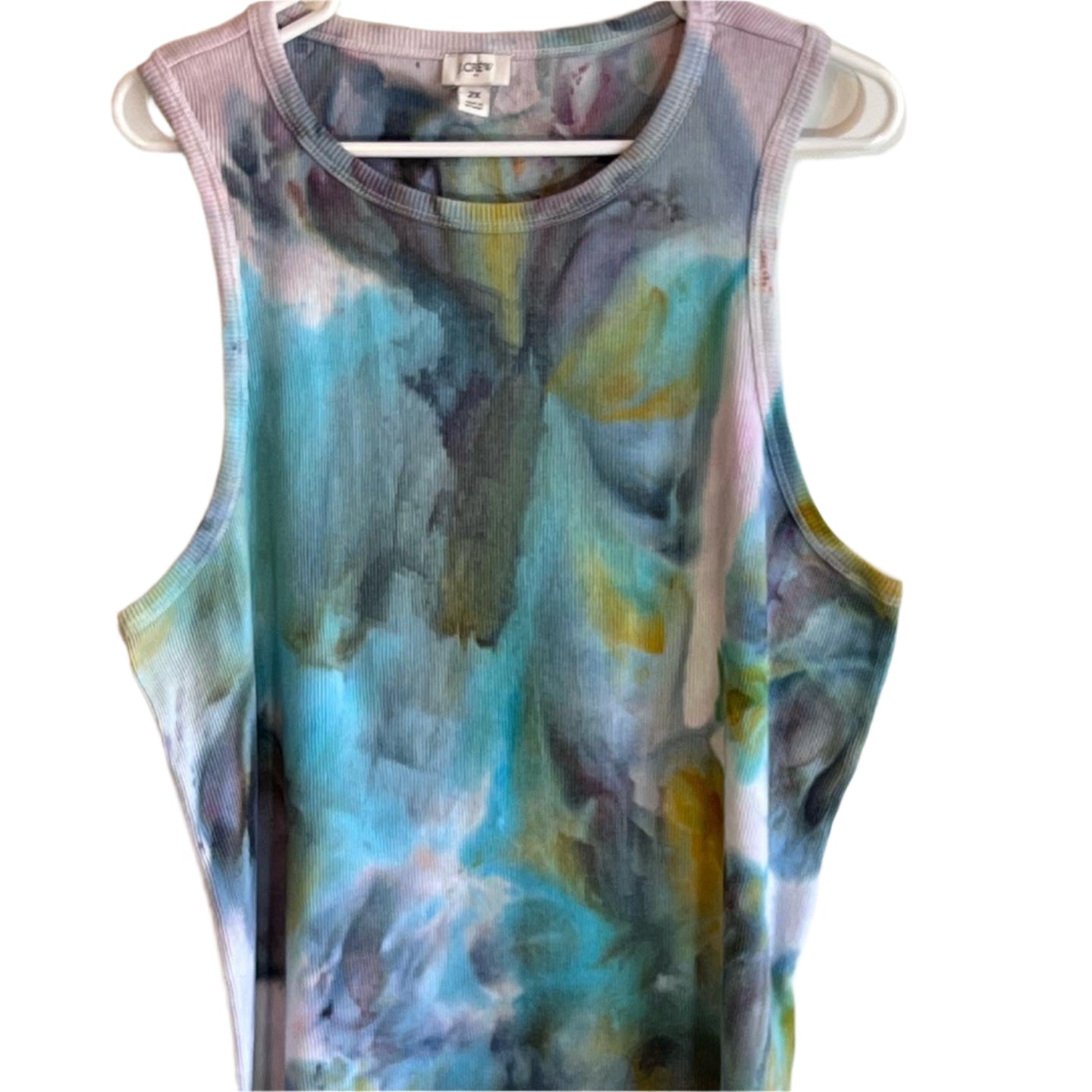 reimagined peacock abstract ice dyed ribbed tank top- 2X