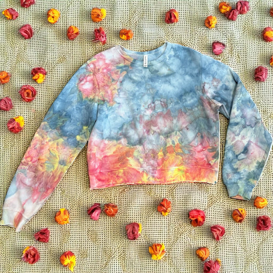 FLoral Nebula ice dyed fleeced sweatshirt-2 XL
