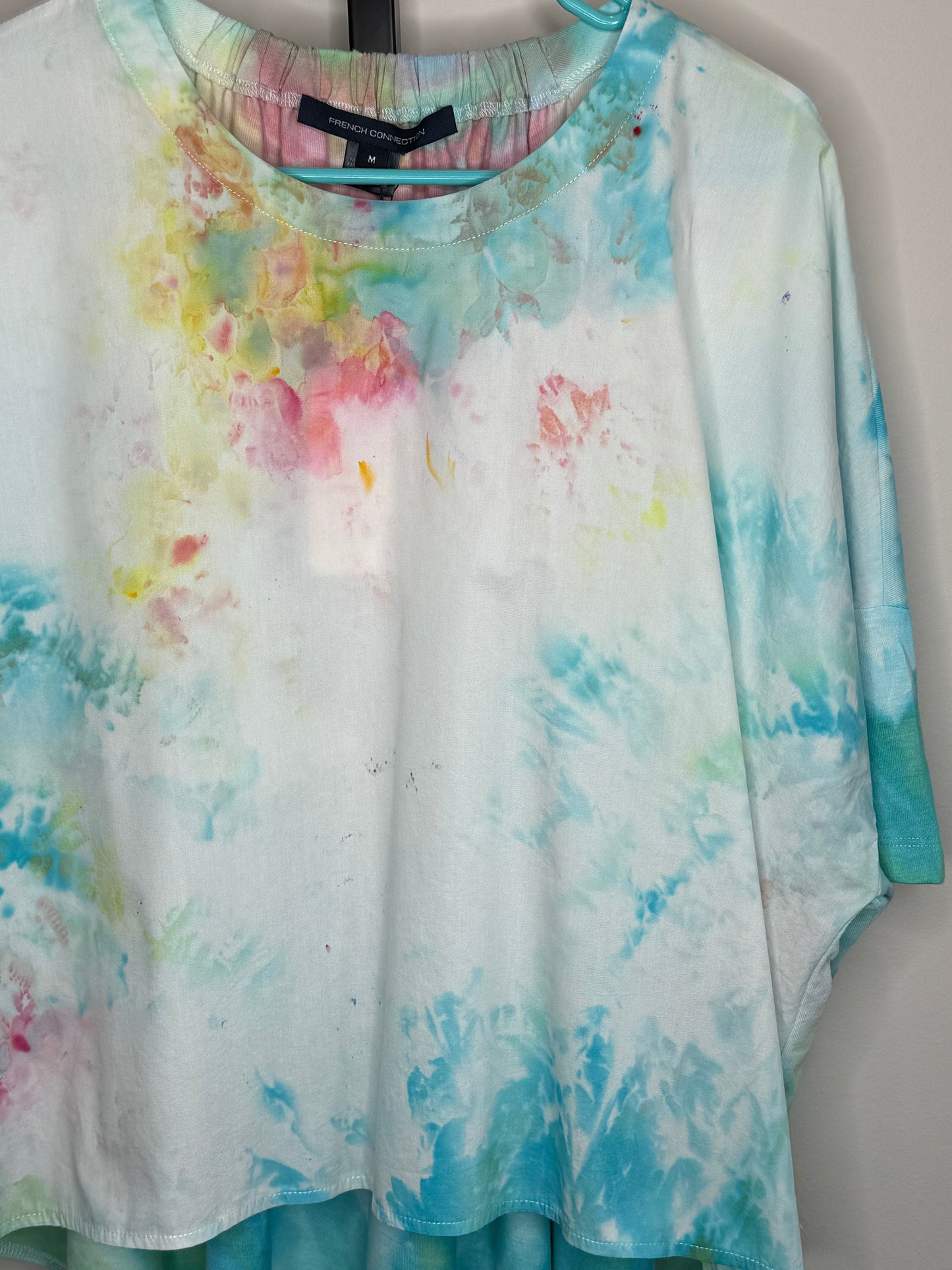 French connection  Pastel Tie-Dye Shirred Back Top | Flowy Relaxed Fit Tee | Soft Stretch Gathered Neck Blouse