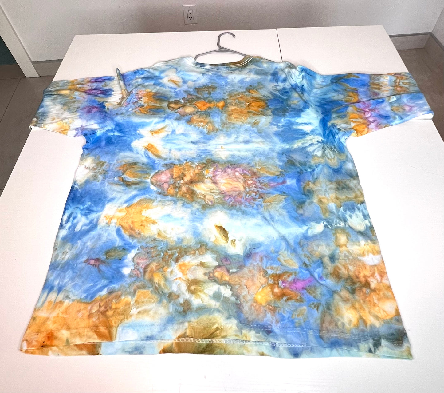 Blue and gold Long sleeve ice dyed t-shirt. 3x