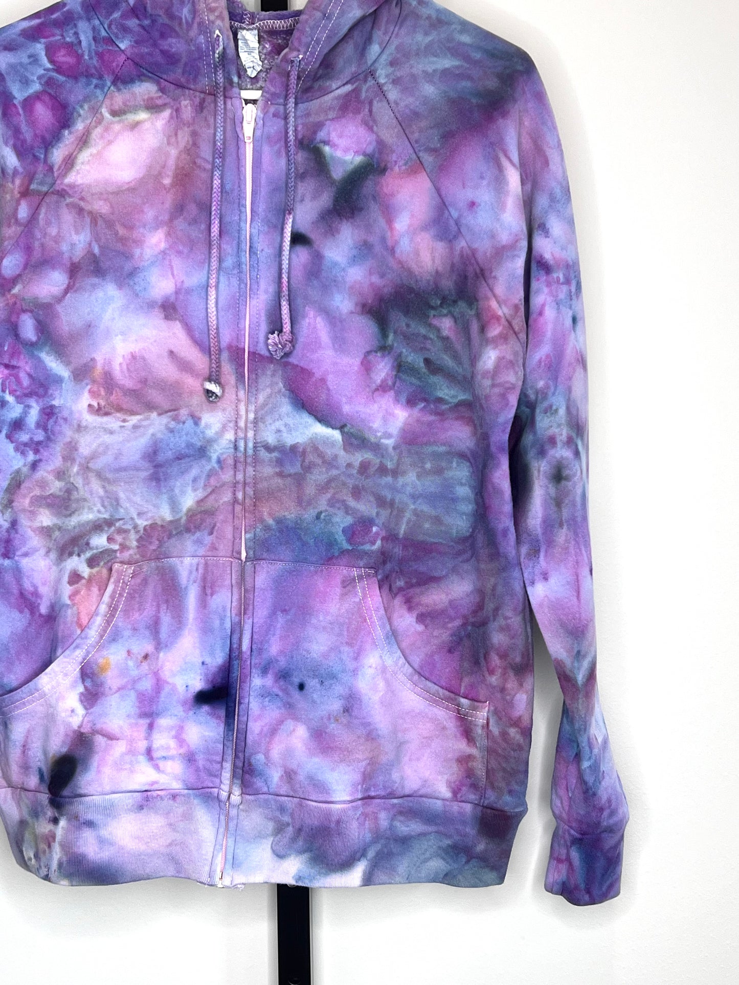 Pink and purple ice dyed zip up hooded sweatshirt-x-large unisex