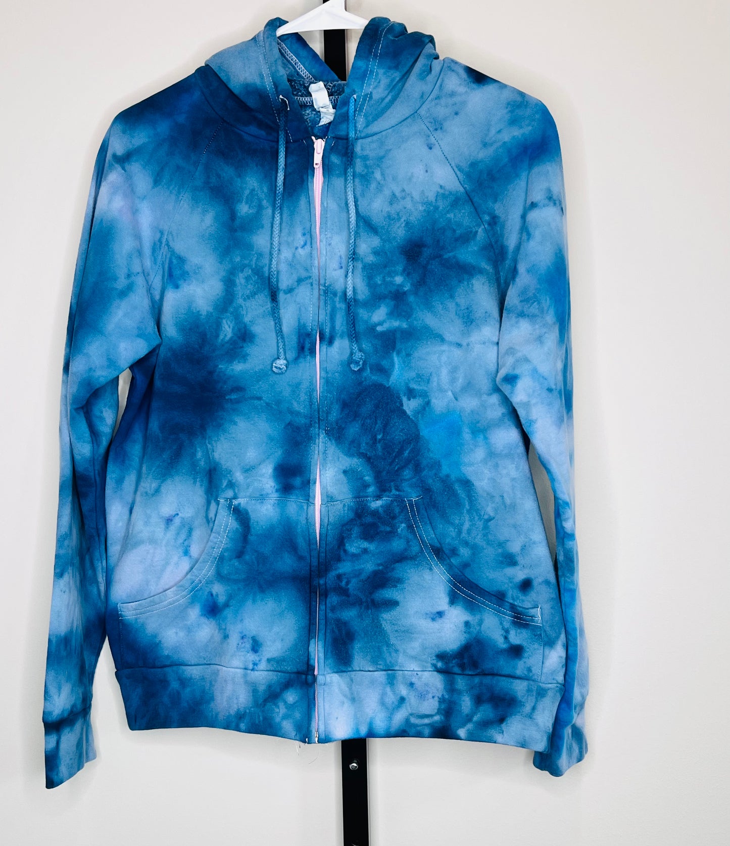 Pink and blue ice dyed zip up hooded sweatshirt-x-large unisex