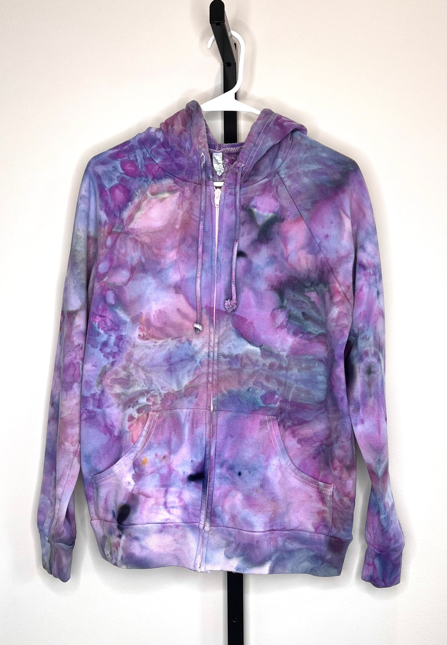 Pink and purple ice dyed zip up hooded sweatshirt-x-large unisex