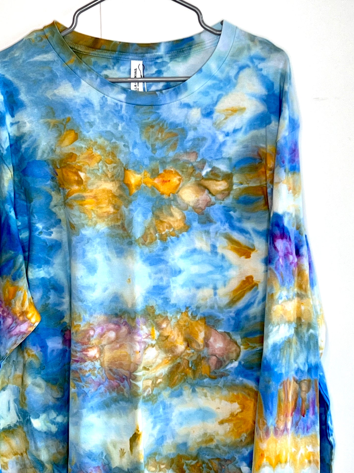 Blue and gold Long sleeve ice dyed t-shirt. 3x