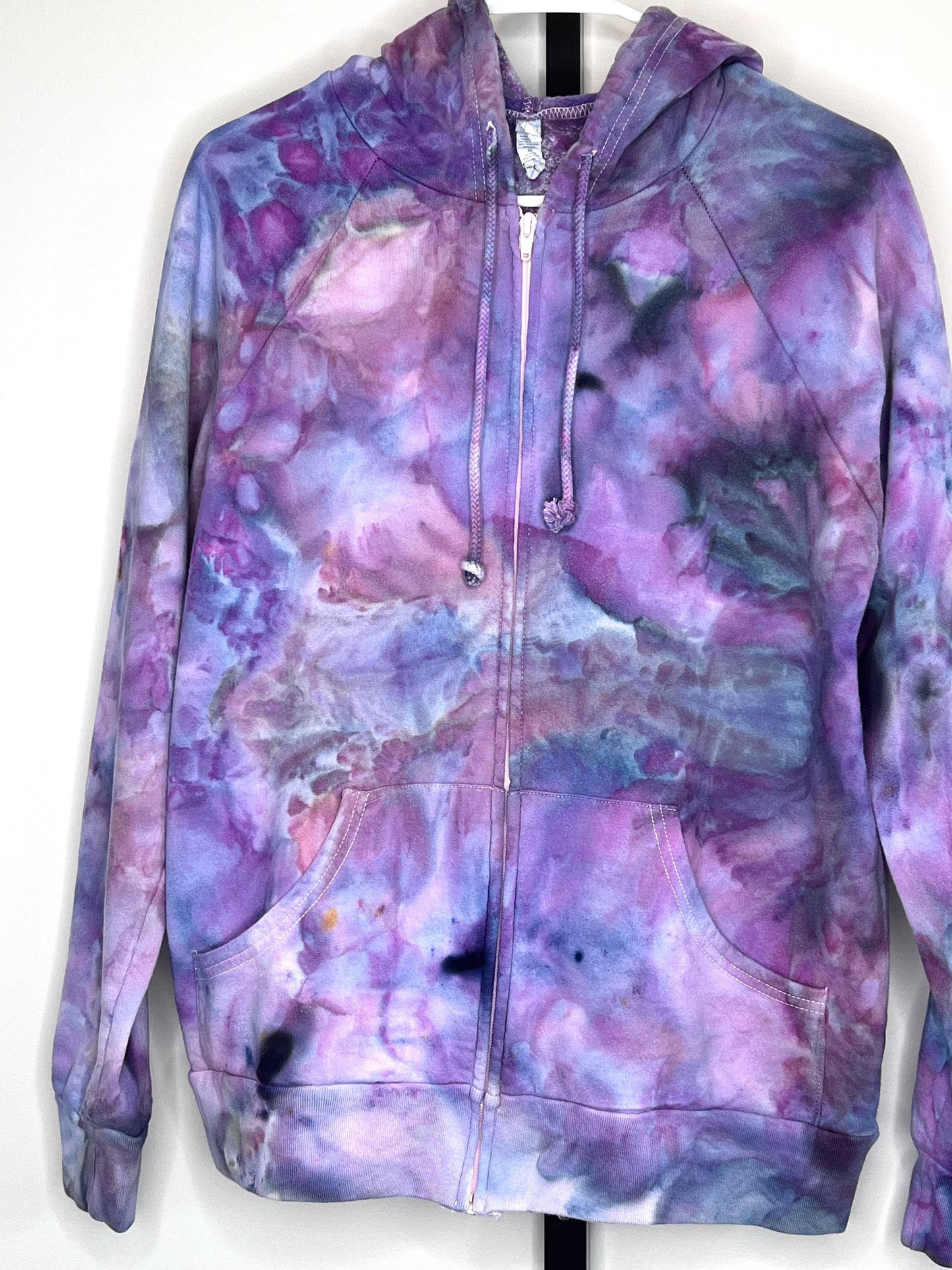 Pink and purple ice dyed zip up hooded sweatshirt-x-large unisex