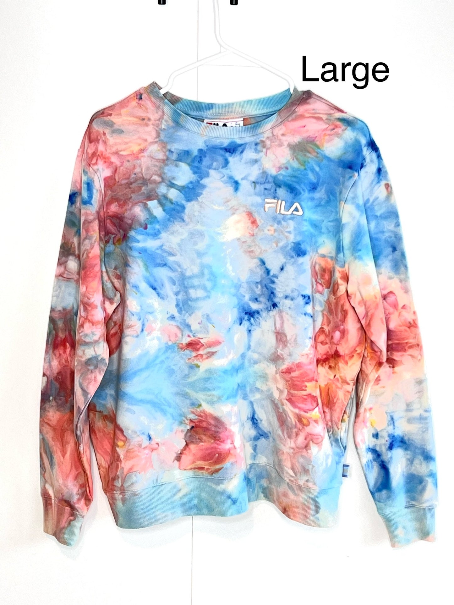 Rust and blue ice dyed sweatshirt with pockets- x-large