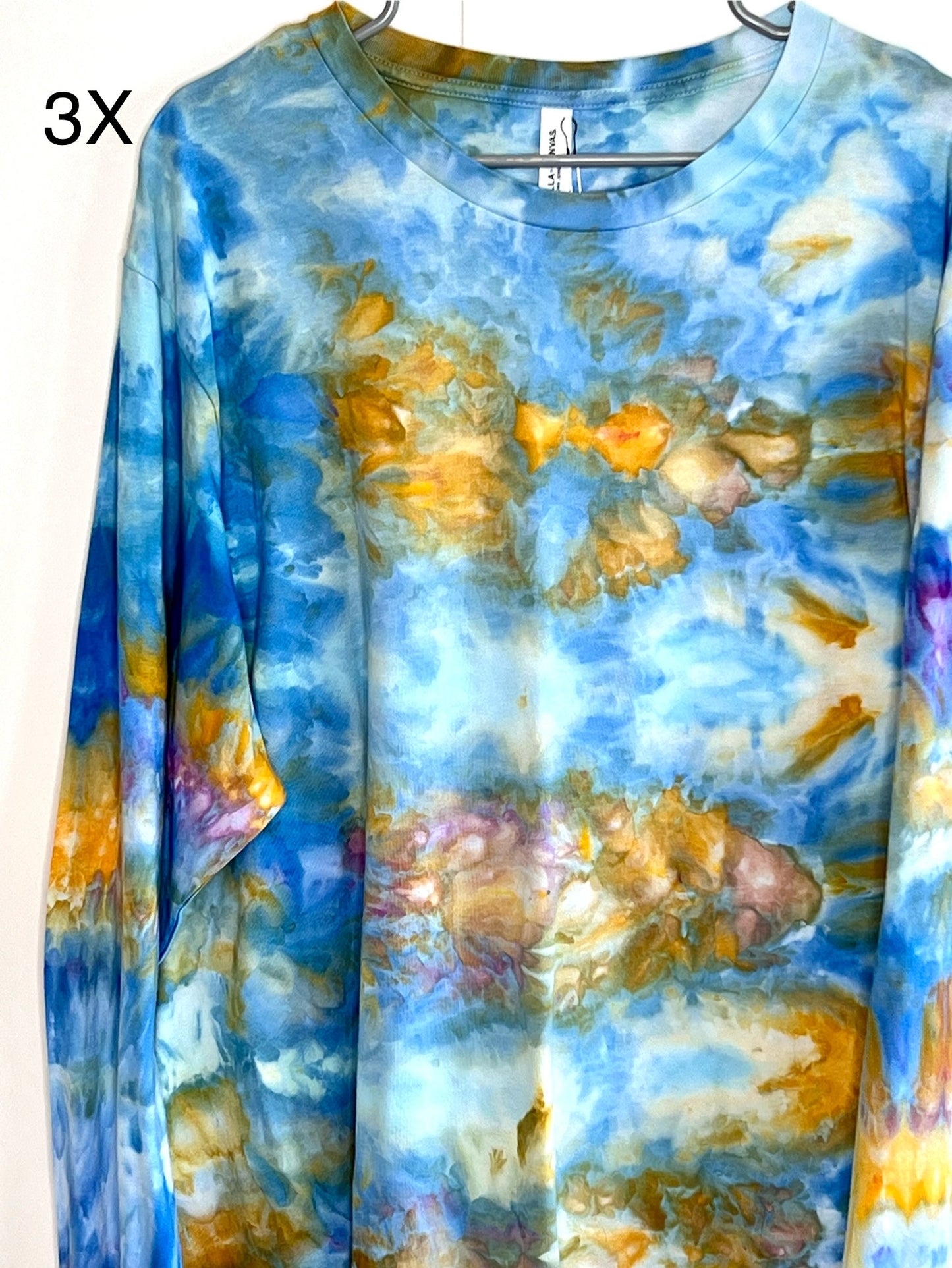 Blue and gold Long sleeve ice dyed t-shirt. 3x