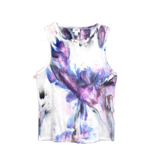 purple flower ice dyed ribbed tank top- large