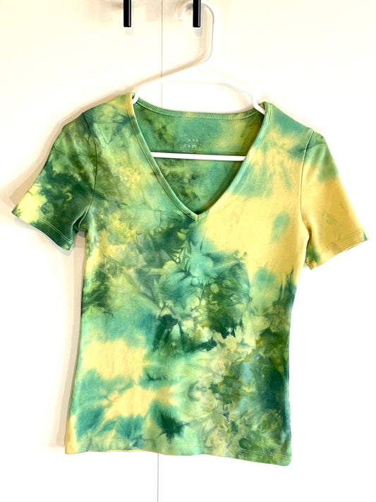 Yellow abstract ice dye t-shirt-XS